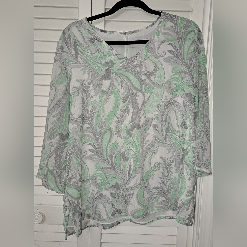 Alfred Dunner Mint and Gray Paisley Blouse